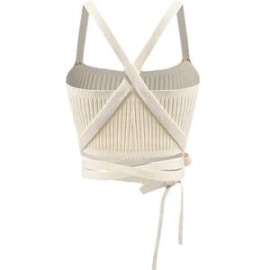 Zaful Cropped Cami Top (M) Women's Beige Sexy Stripes Self Tie Midriff Racerback